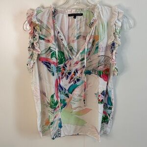 Caballero Women's Tropical Print Ruffle Blouse - Multicolor